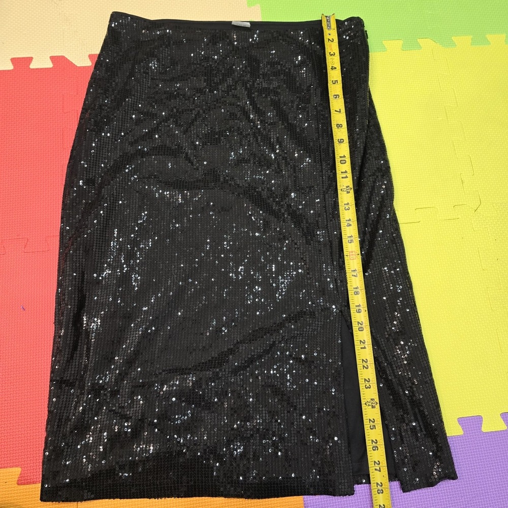 Time and Tru Women's Black Sequin Midi Skirt with Slit - Size L (12-14) - NWT...